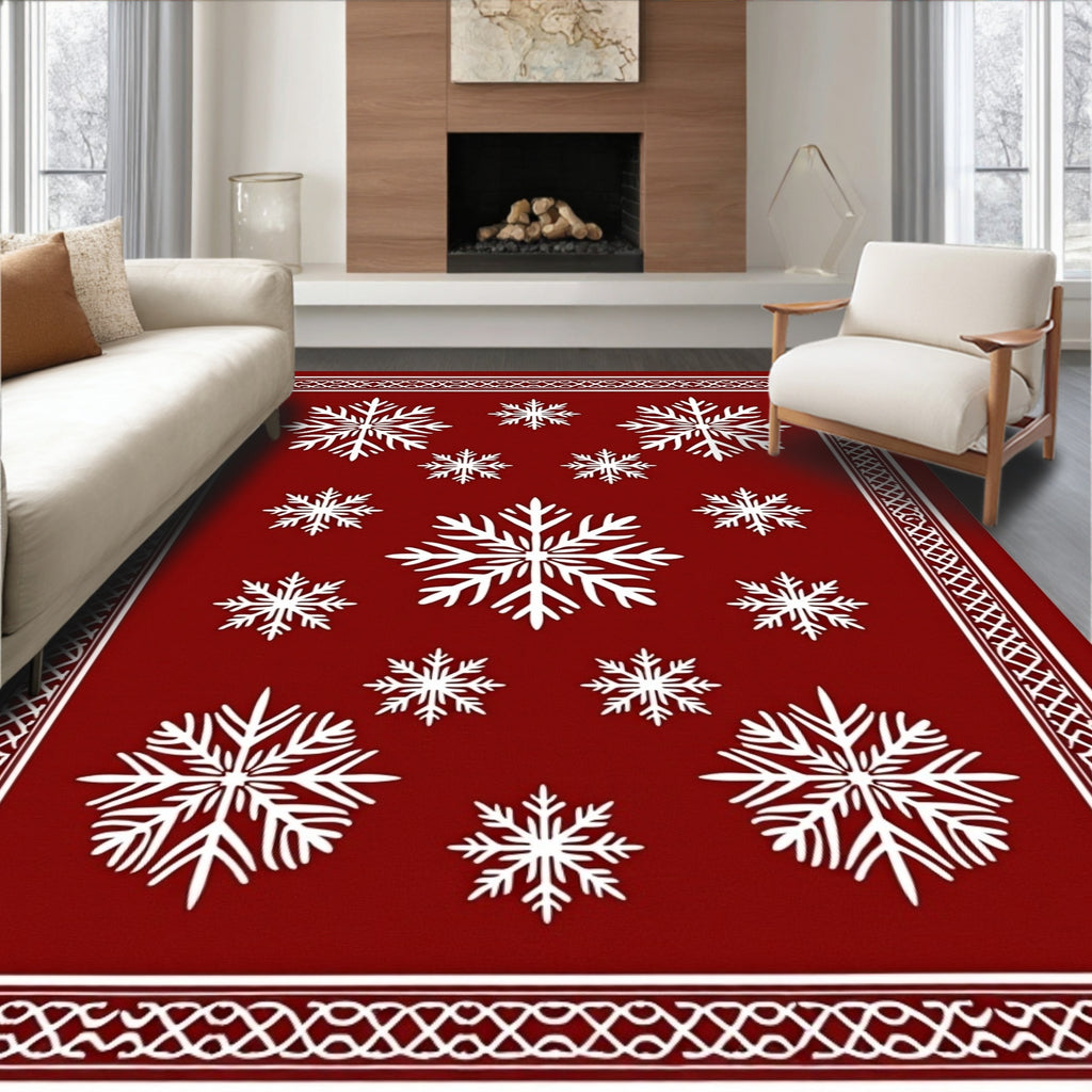 Red Snowflake Pattern Rug