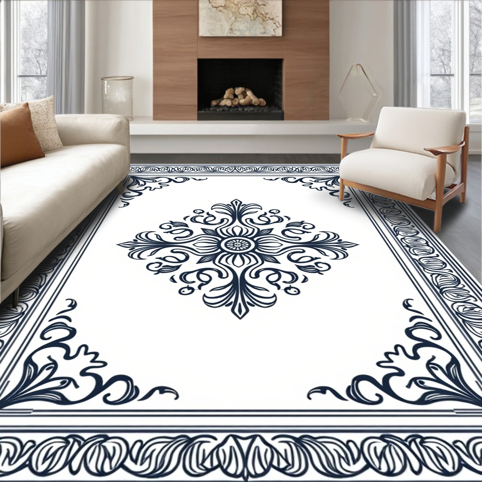 Classic Floral Medallion Border Design Rug