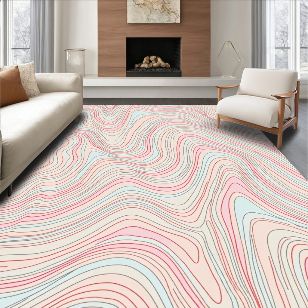Pastel Wavy Topographic Pattern Rug