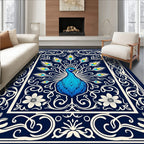Majestic Blue Peacock Art Nouveau Rug