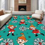 Holiday Elves And Snowflakes Teal And Red Rug