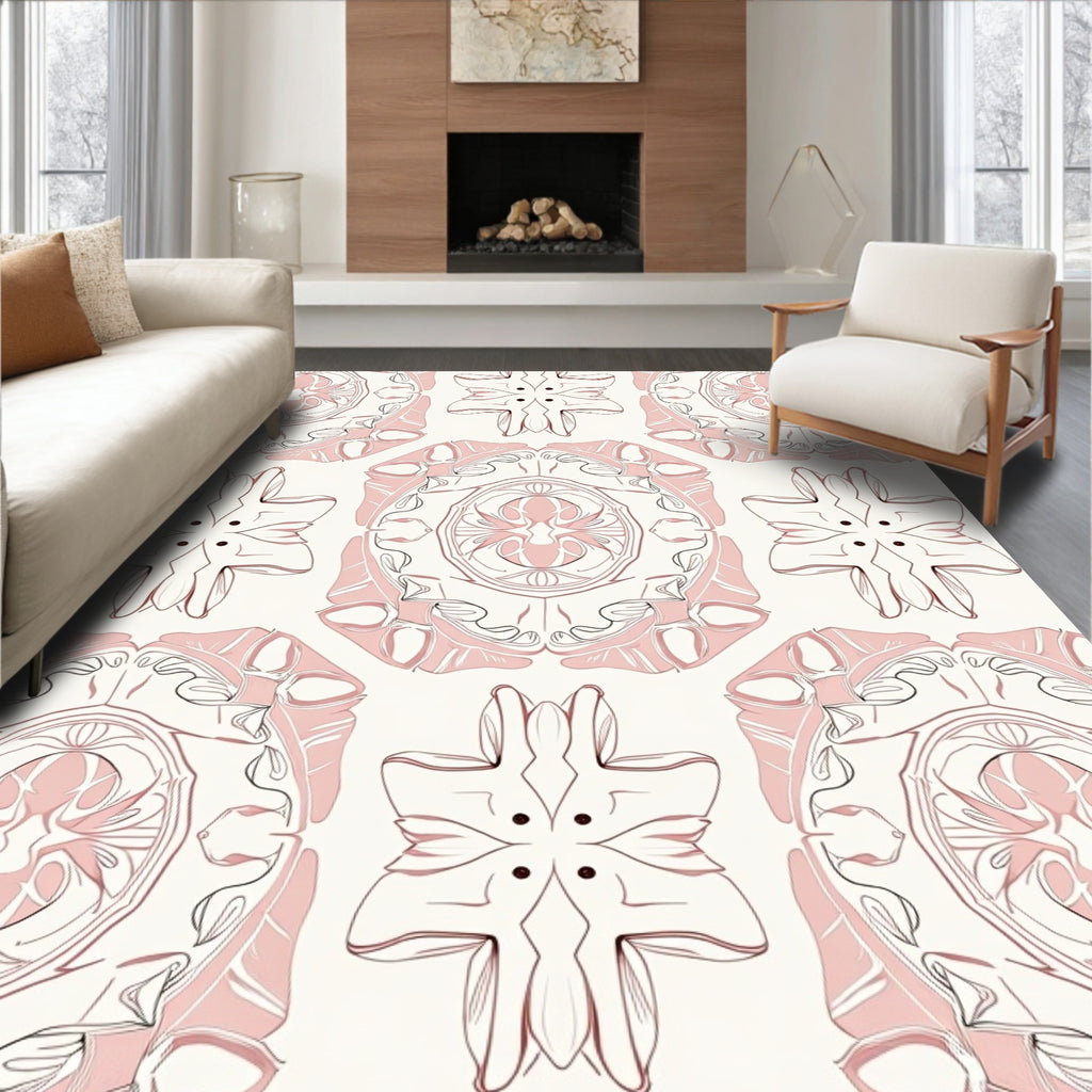 Ornate Pink White Mandala Rug
