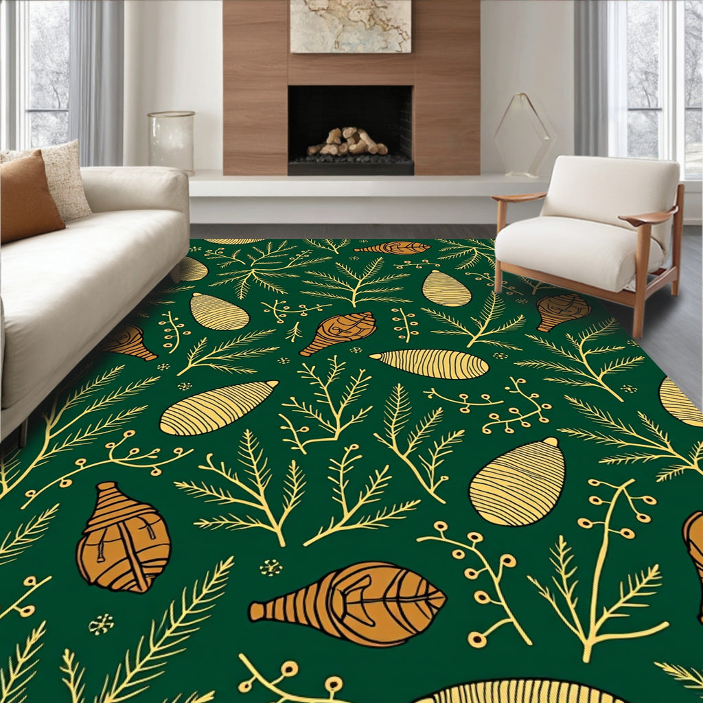 Elegant Gold Pinecone Foliage Rug