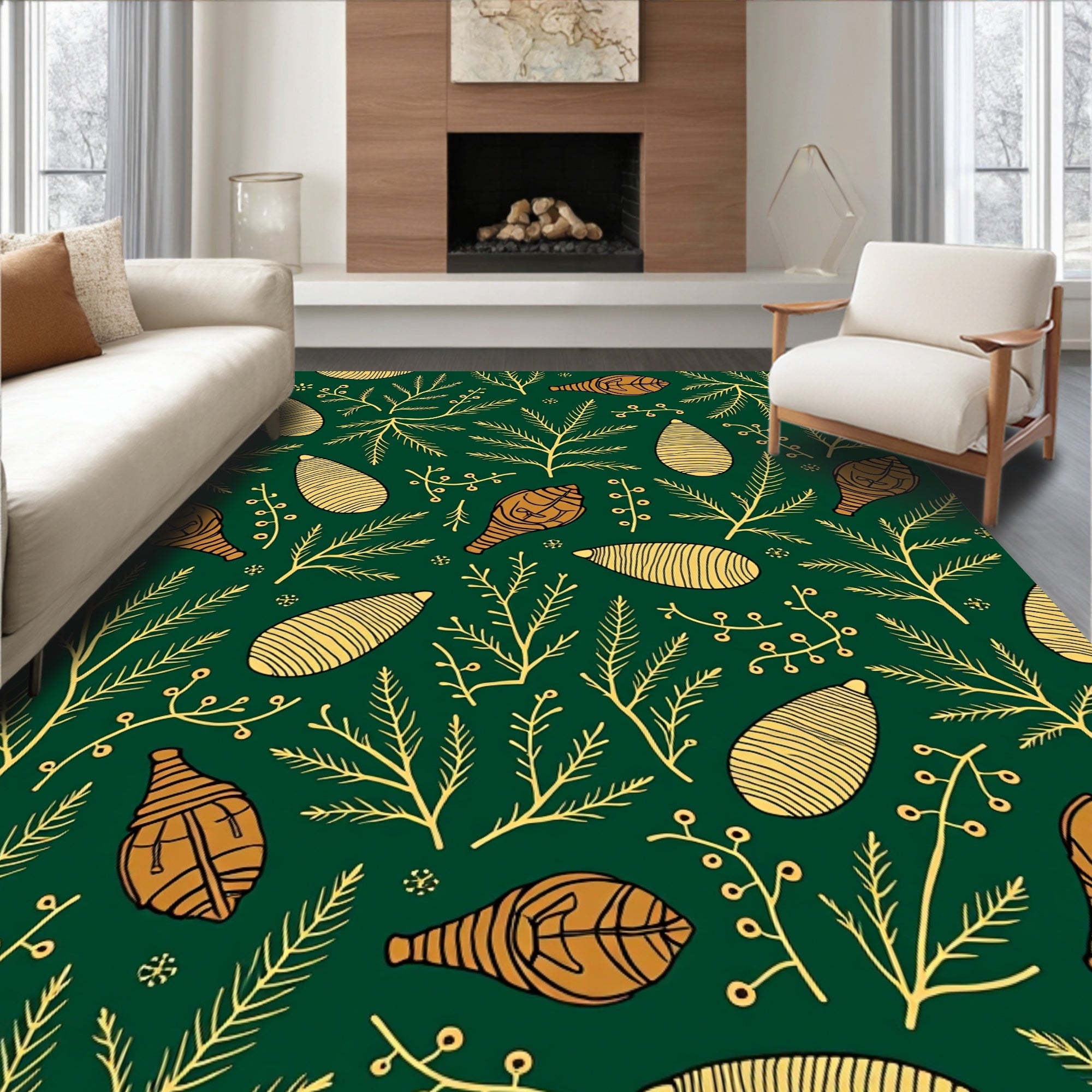 Elegant Gold Pinecone Foliage Rug