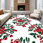 Red Green Floral Berry Pattern Rug