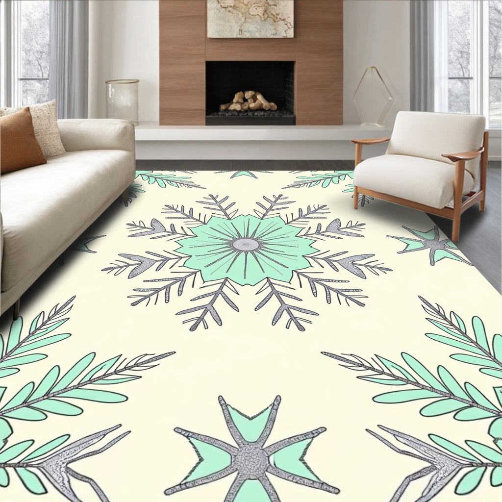 Mint And Silver Snowflake Pattern Rug