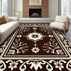 Ornate Floral Cream Brown Rug