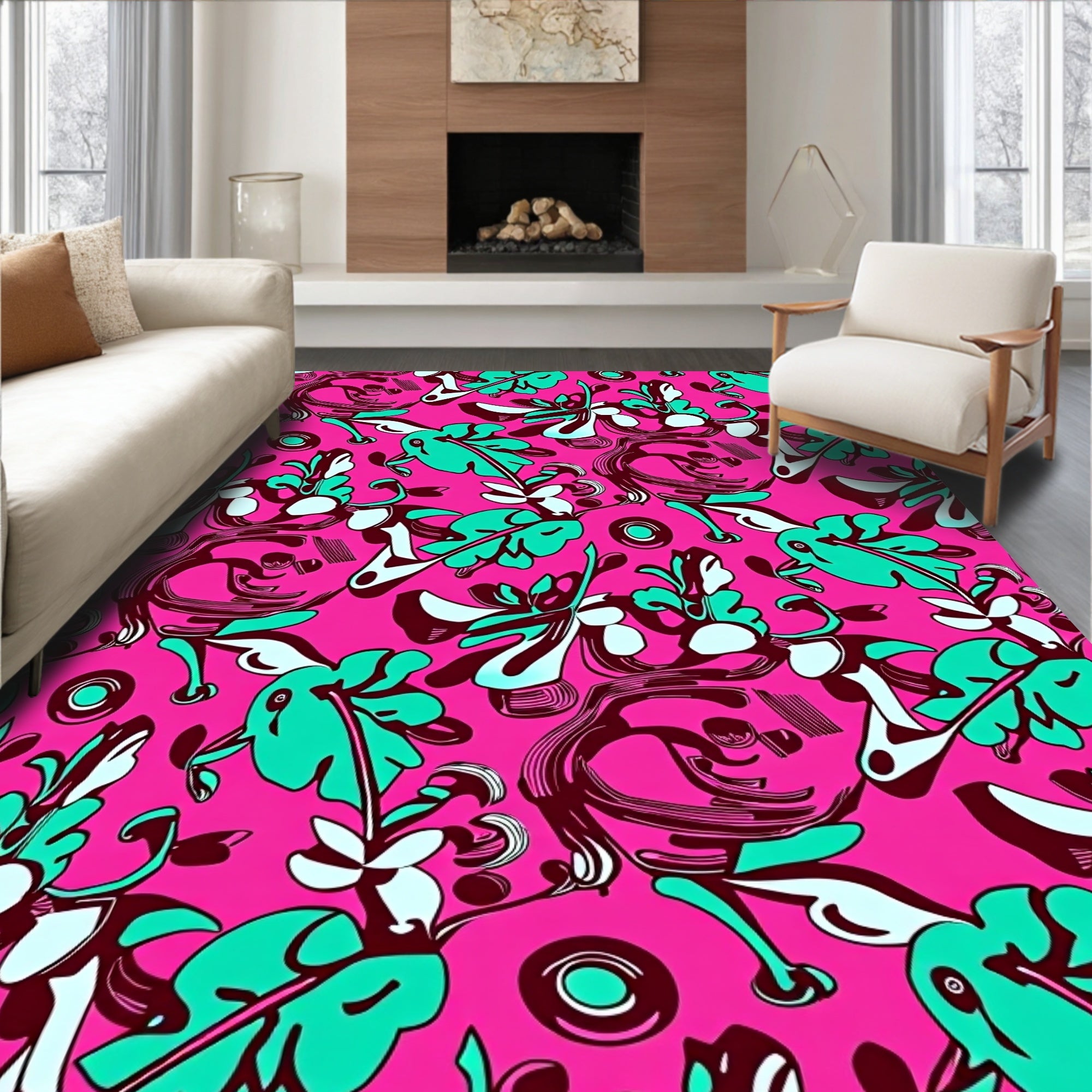 Abstract Floral Whimsical Pattern Rug
