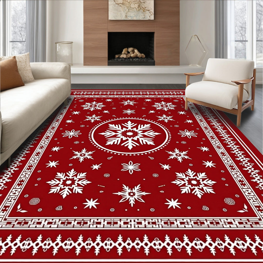 White Snowflake Border Tribal Rug