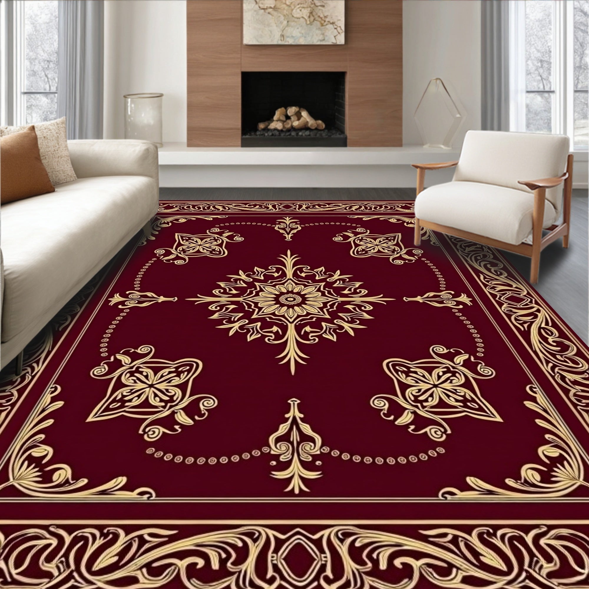 Ornate Golden Floral Lattice Design Rug