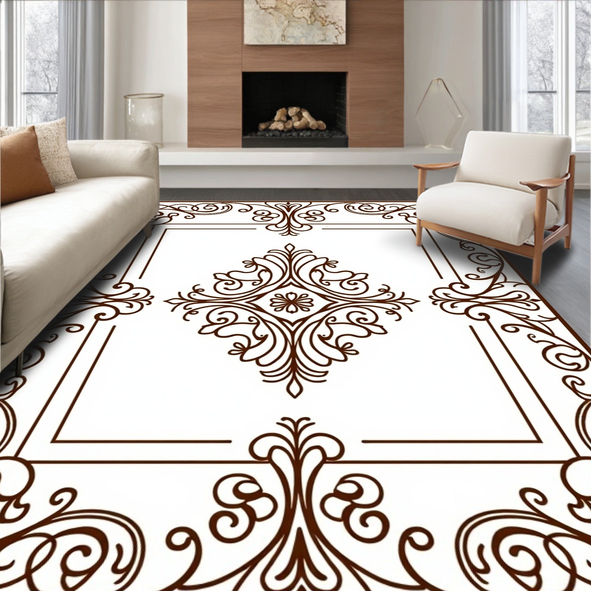 Ornate Scrollwork Detail Square Rug