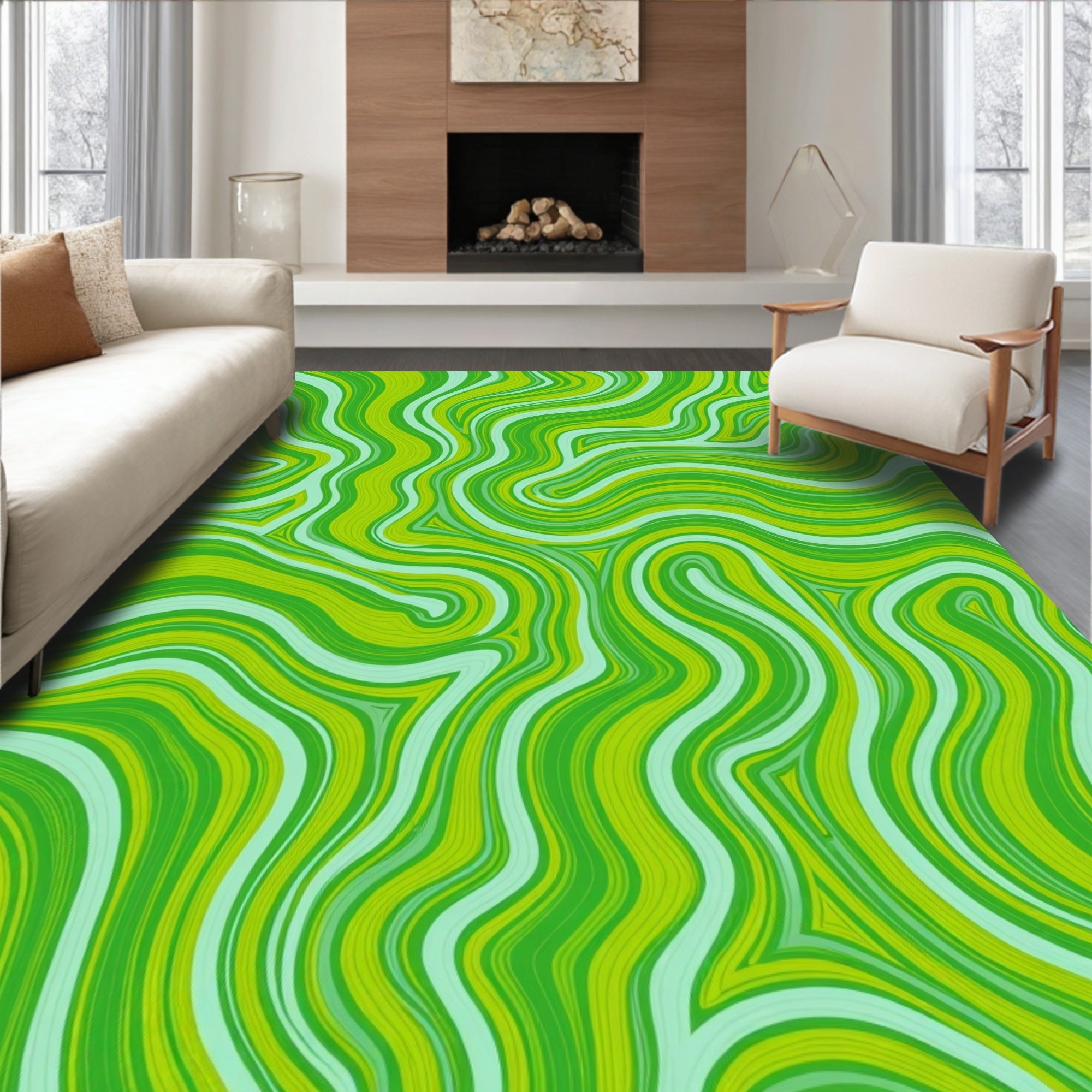 Swirling Green Flow Pattern Rug