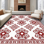 Rich Red Floral Medallion Pattern Art Rug