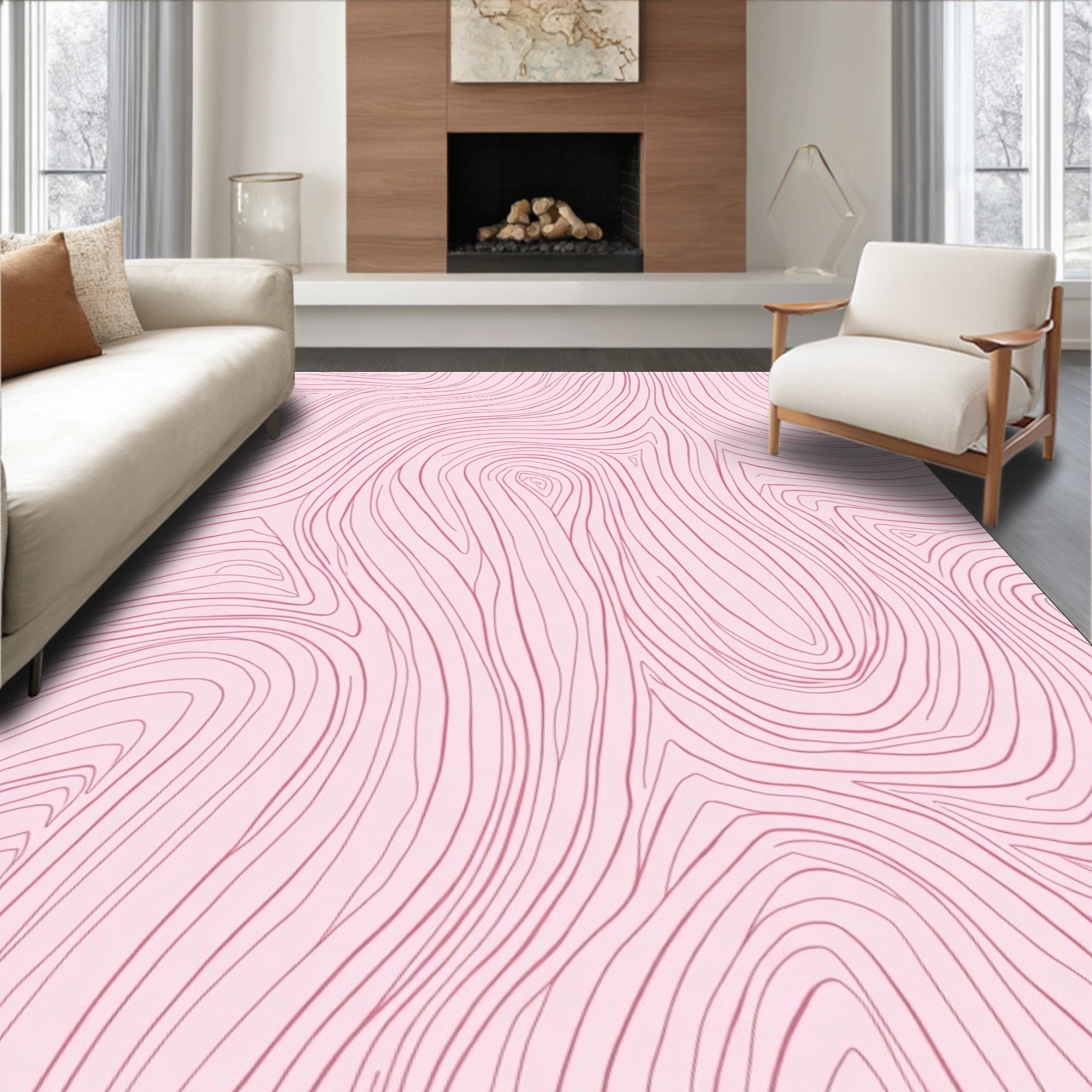 Pink Abstract Swirl Pattern Rug