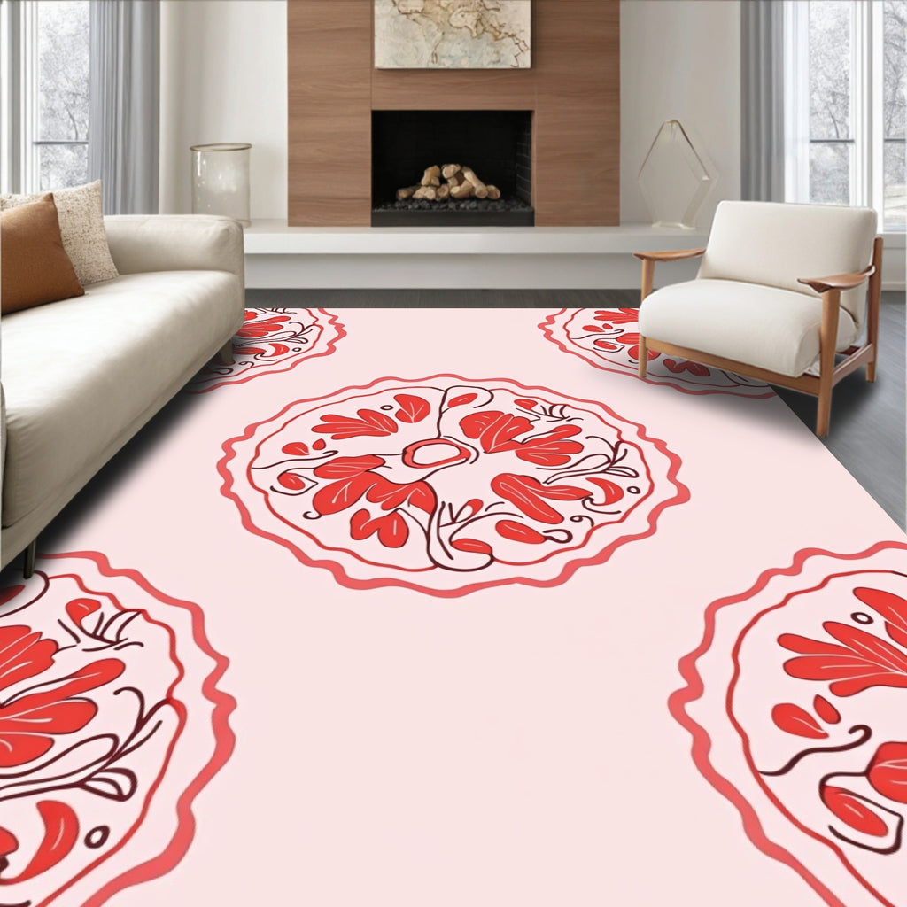 Red Floral Medallion Pattern Rug