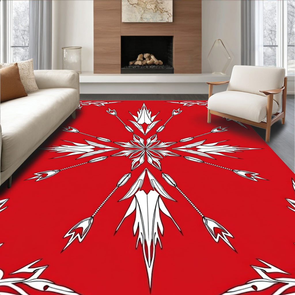 Bold Red White Arrow Symmetry Pattern Rug