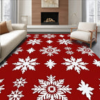 White Snowflakes On Red Background Rug