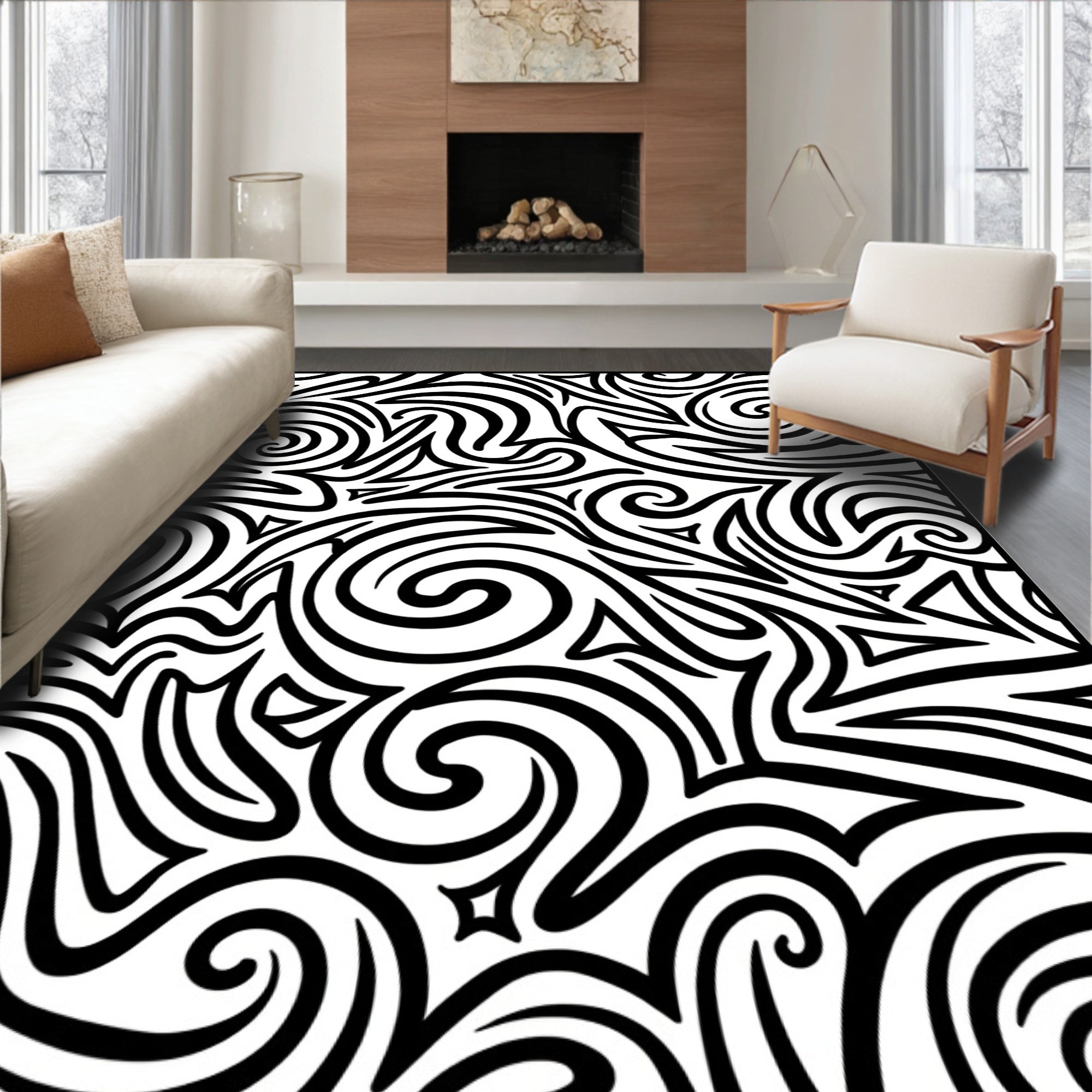 Abstract Swirls and Triangles Pattern Rug