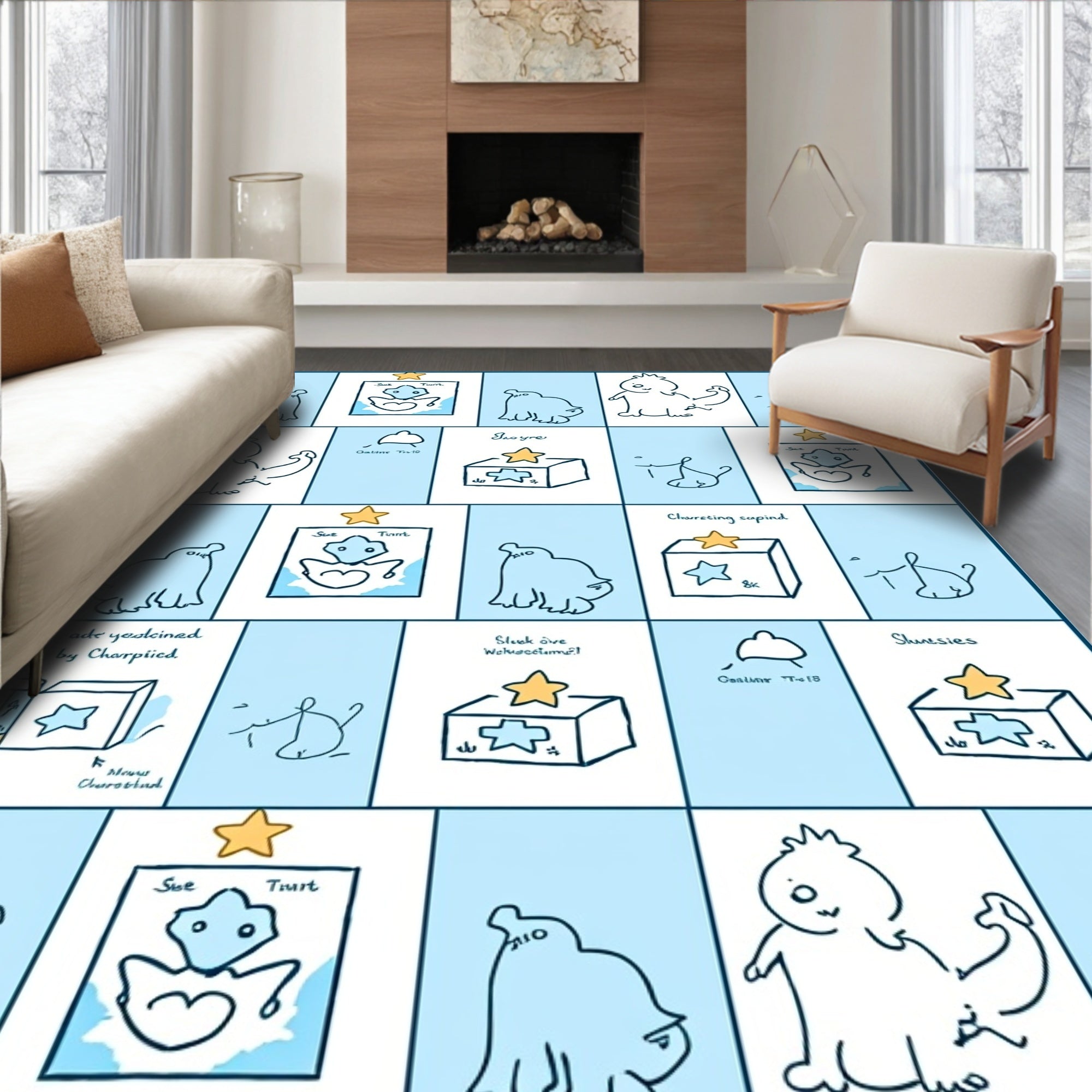 Abstract Doodle Character Pattern Rug