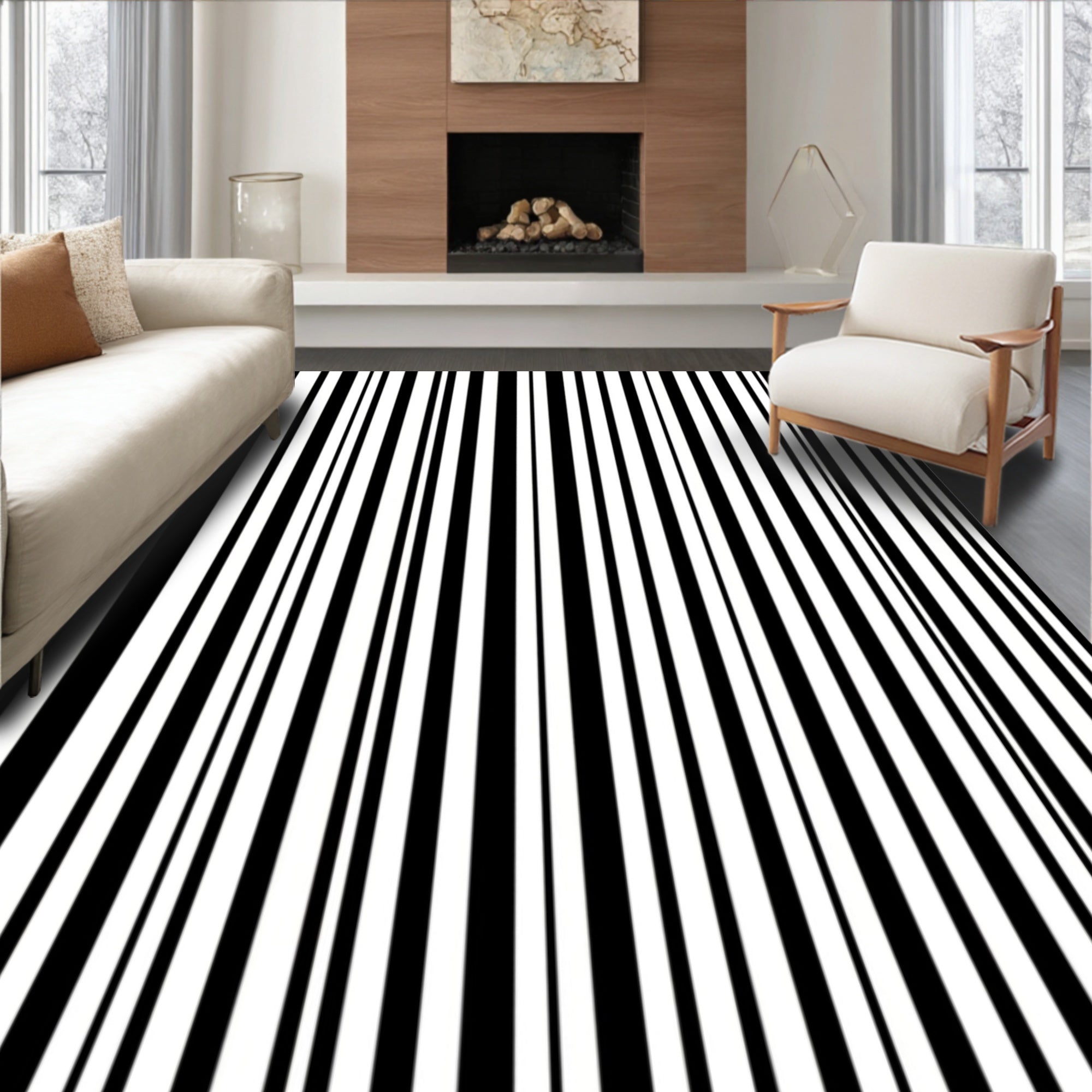 Bold Black White Stripe Pattern Rug