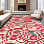 Red Gray Abstract Wave Pattern Rug
