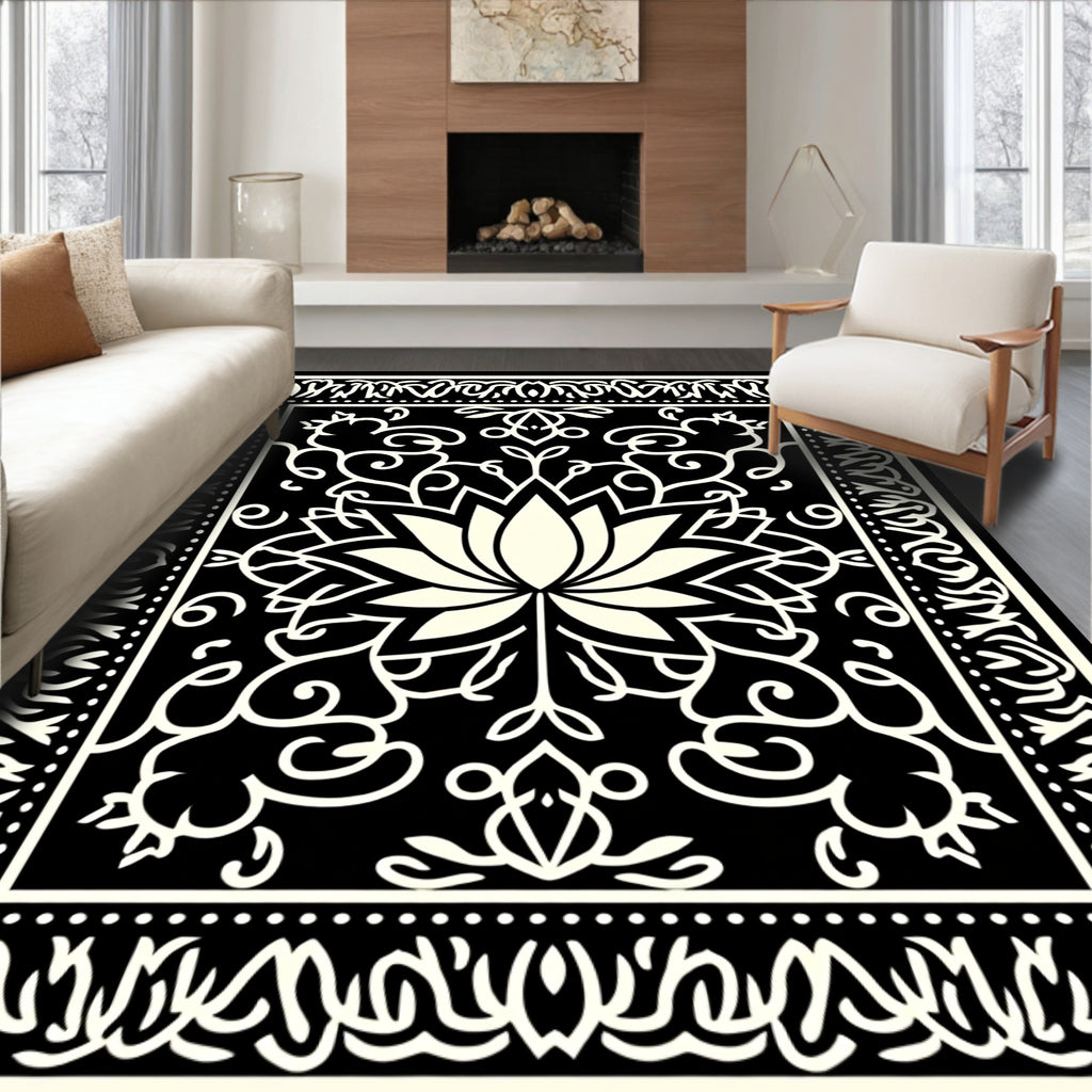 Elegant Lotus Floral Intricate Pattern Rug