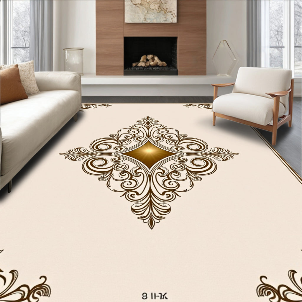 Elegant Brown Swirl Diamond Pattern Rug
