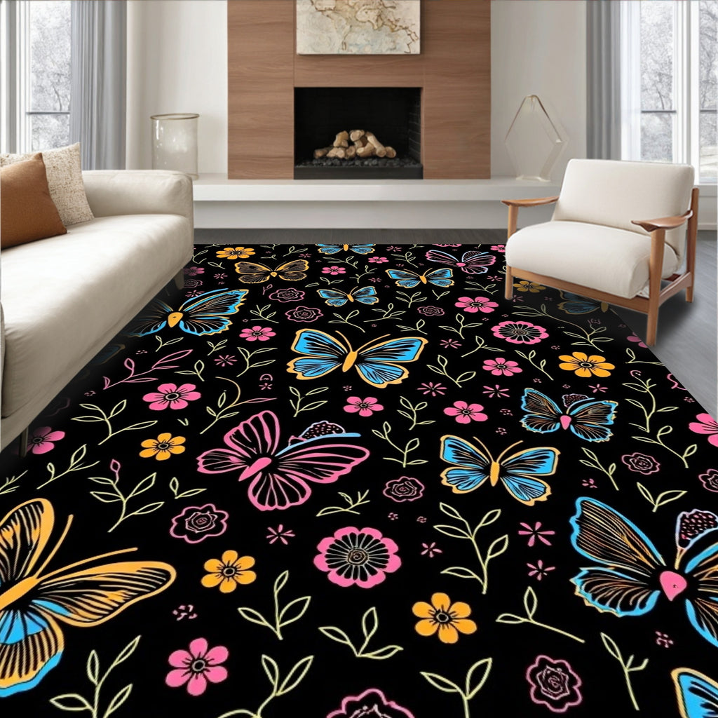 Whimsical Butterflies and Flowers Pattern Rug