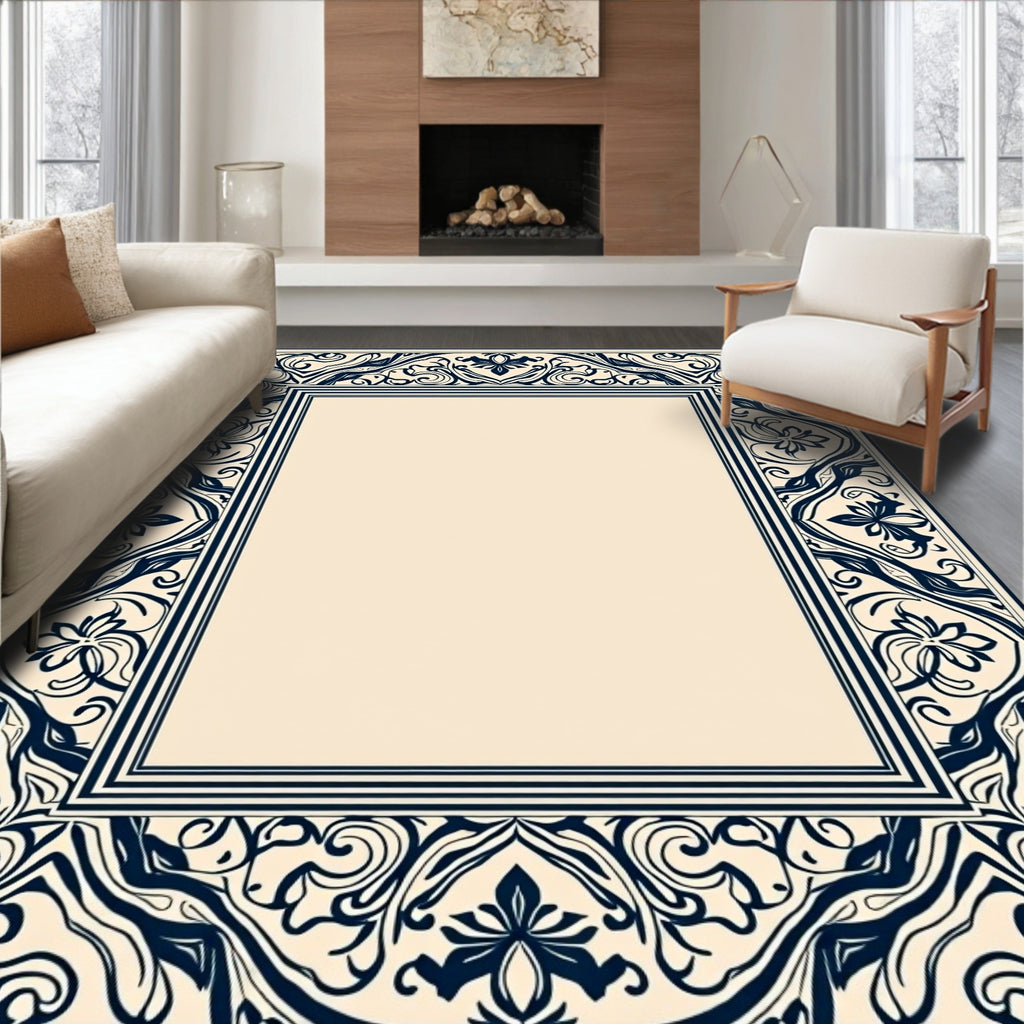 Elegant Floral Scrollwork Border Rug