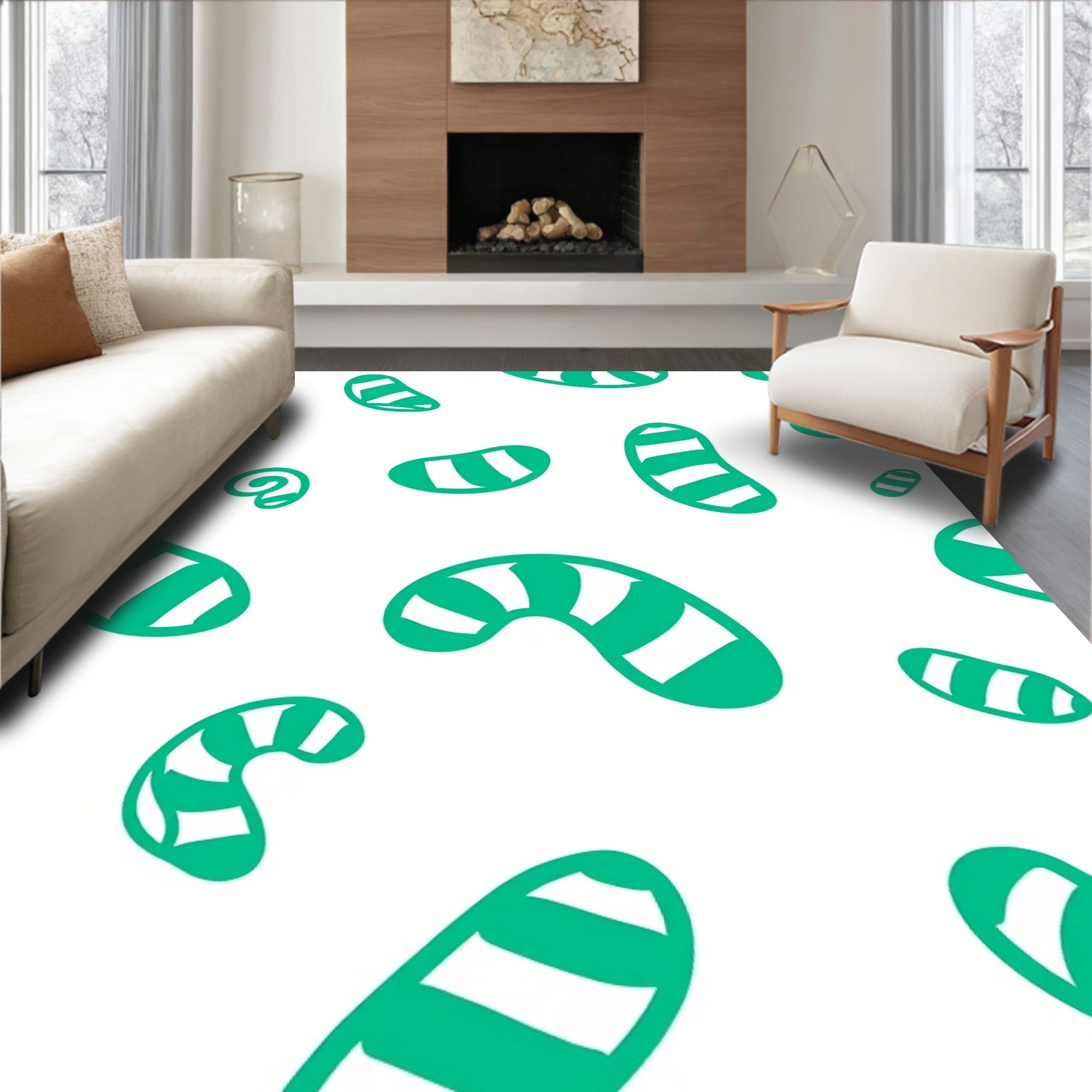 Playful Green Swirls and Stripes Rug