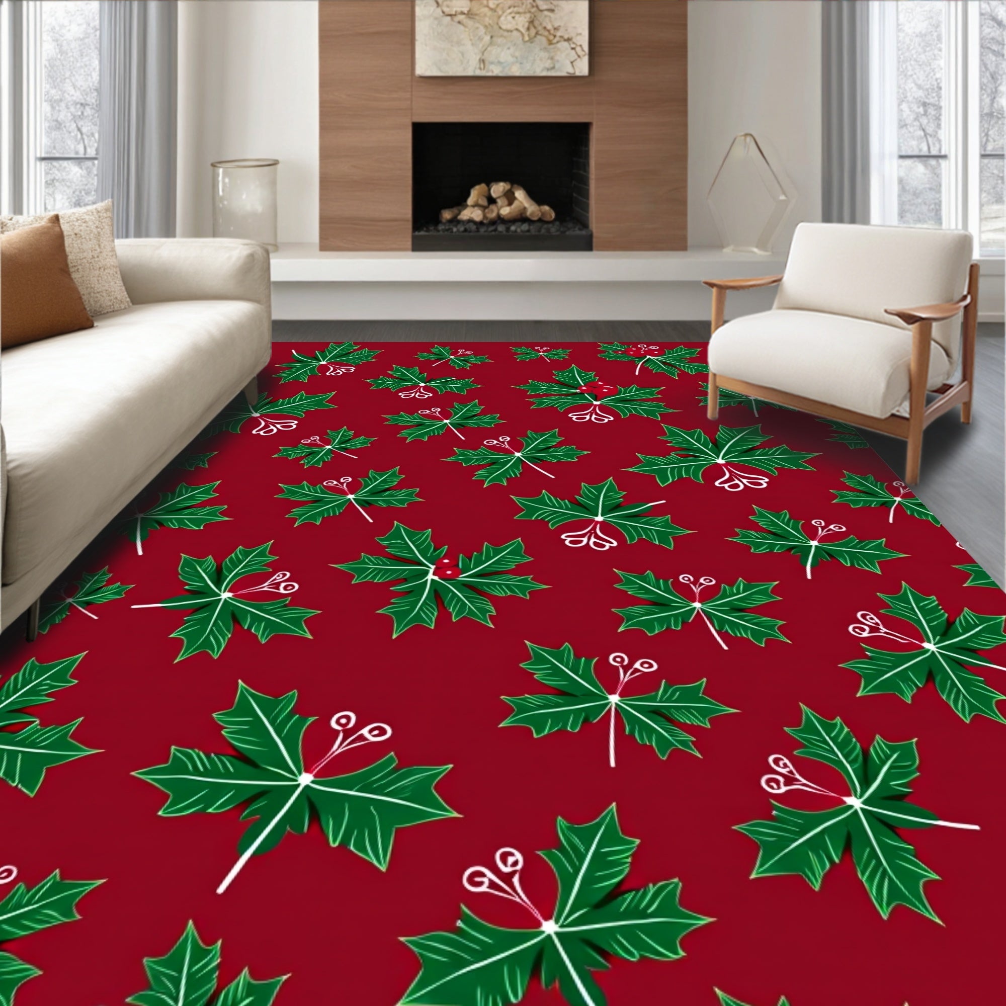 Festive Holly Berry Print Design Rug