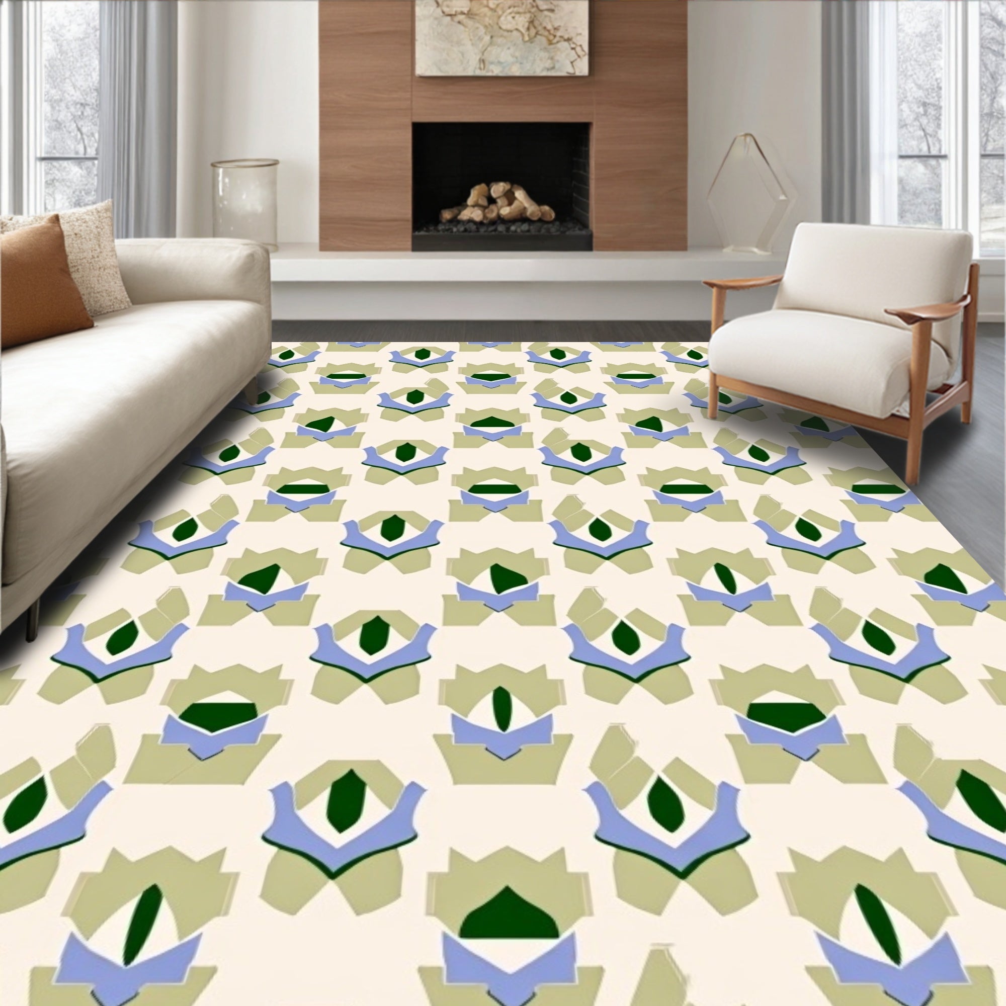 Geometric Pattern with Blue Green Accents Rug