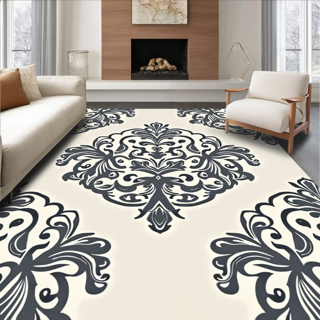 Ornate Flourish Damask Pattern Design Rug