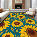 Bold Yellow Sunflowers On Teal Rug