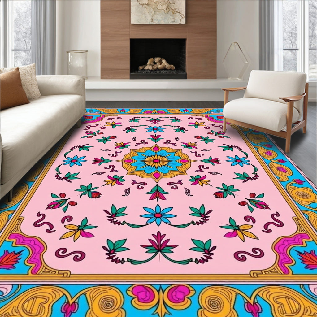 Pink Floral Mandala Pattern Rug