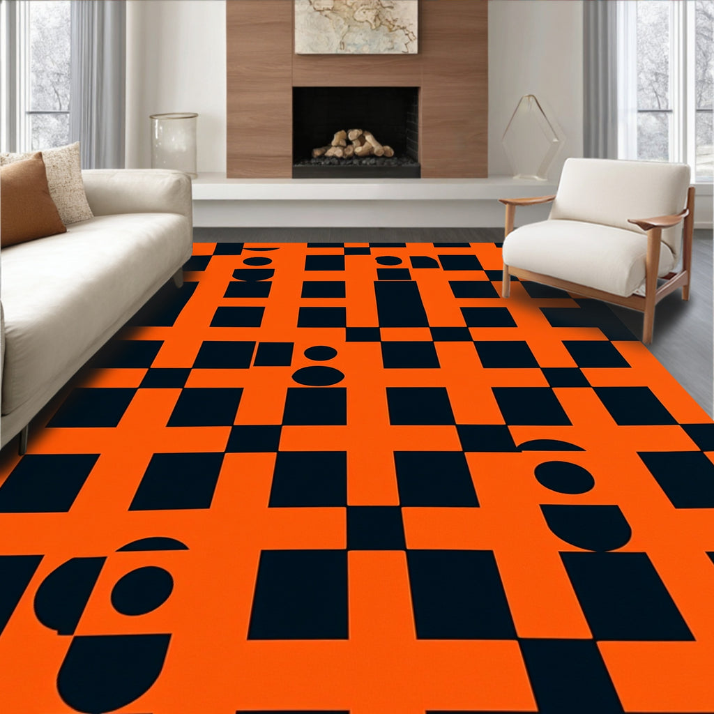 Bold Orange Black Geometric Play Rug