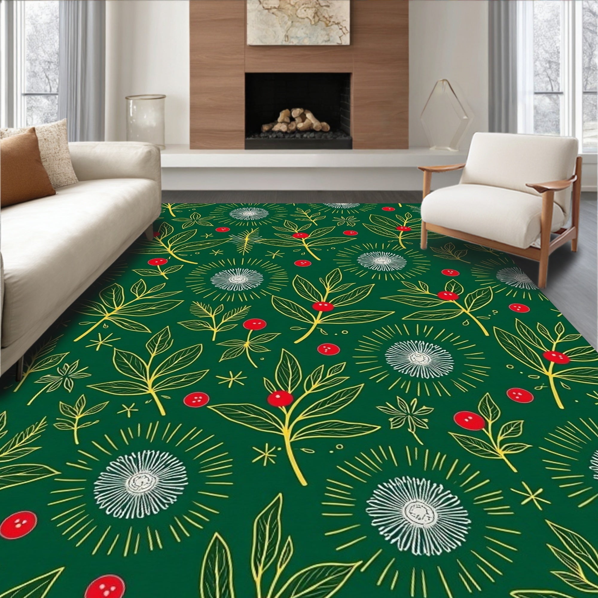 Nature Inspired Botanical Floral Design Rug