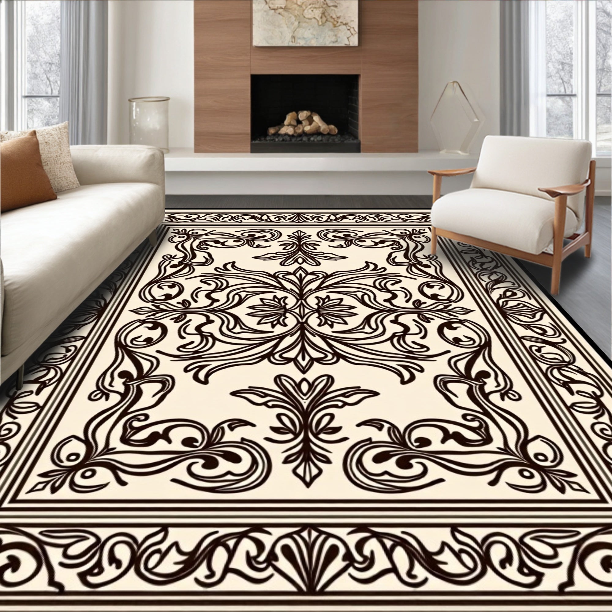 Classic Scroll Floral Medallion Design Rug