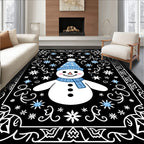Winter Blue Snowman Black Snowflake Rug