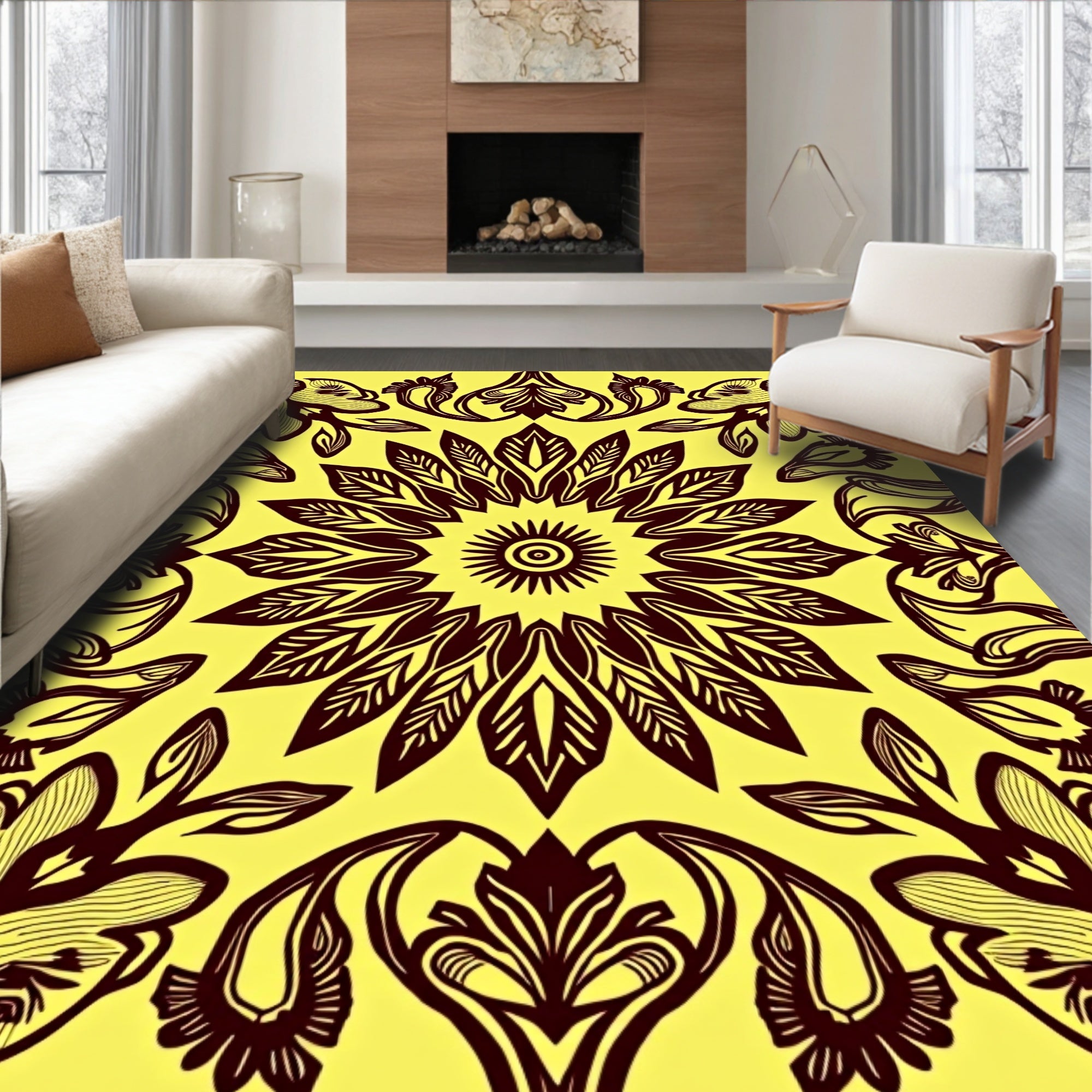 Central Floral Dark Motif Rug