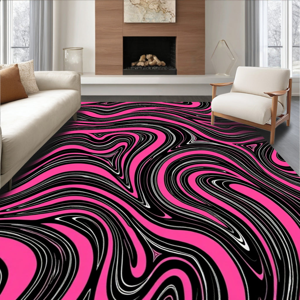 Bold Pink Black Swirl Pattern Rug