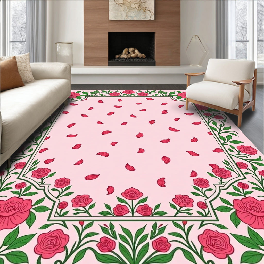 Floral Rose Petal Pattern Rug