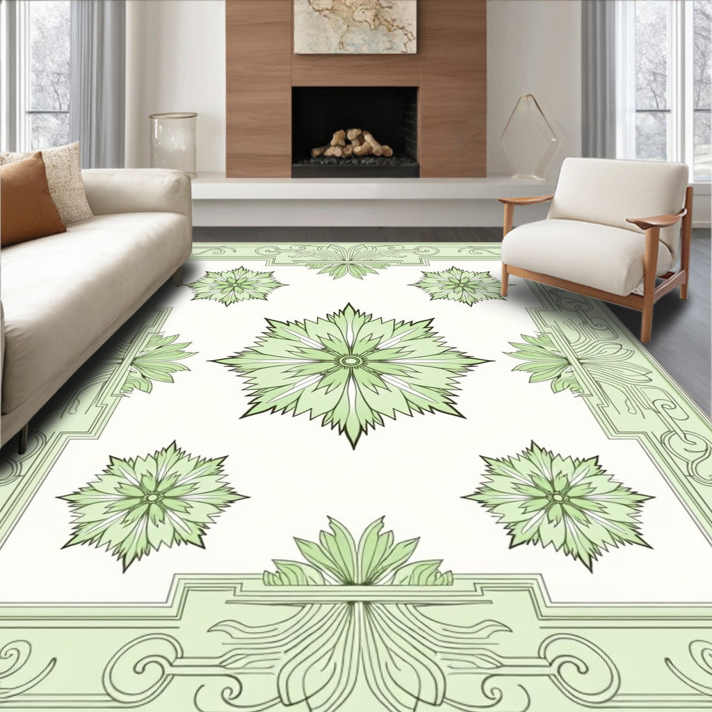 Green Spiky Floral Arrangement Border Rug
