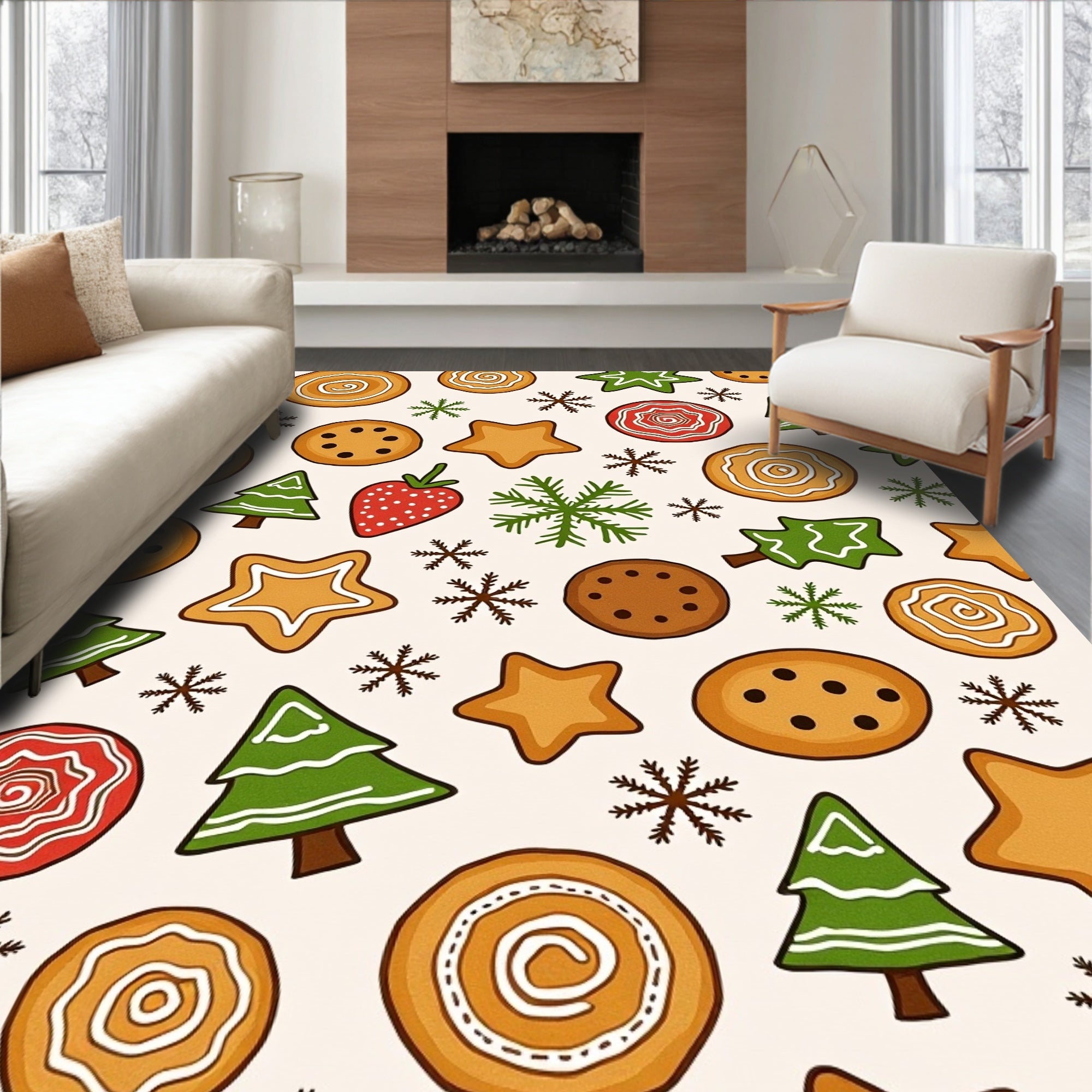Christmas Cookies Snowflakes Pattern Rug