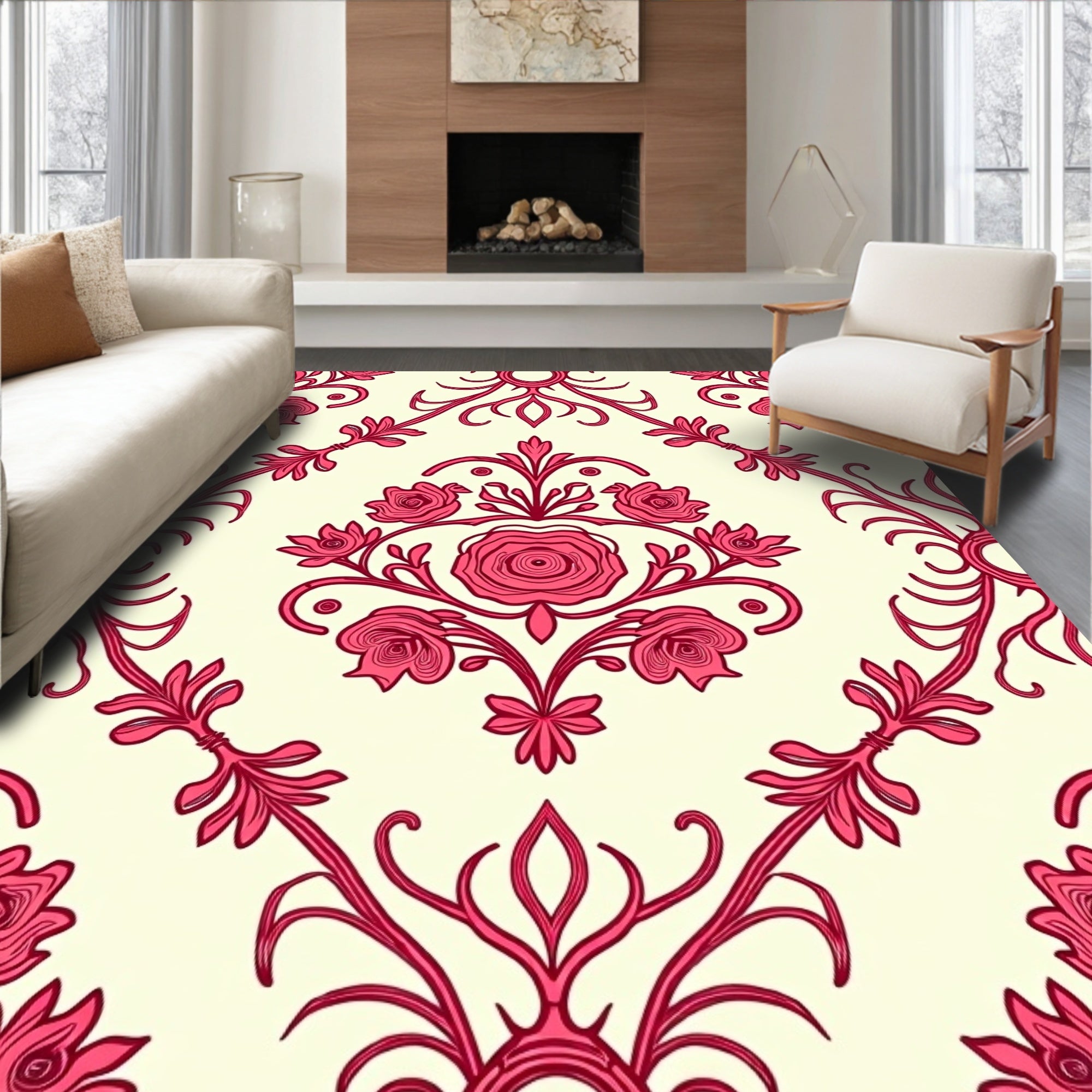 Rich Floral Damask Design Rug