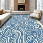 Blue White Abstract Wavy Lines Design Rug