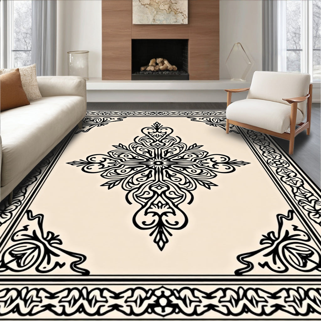 Intricate Floral Outline Pattern Rug