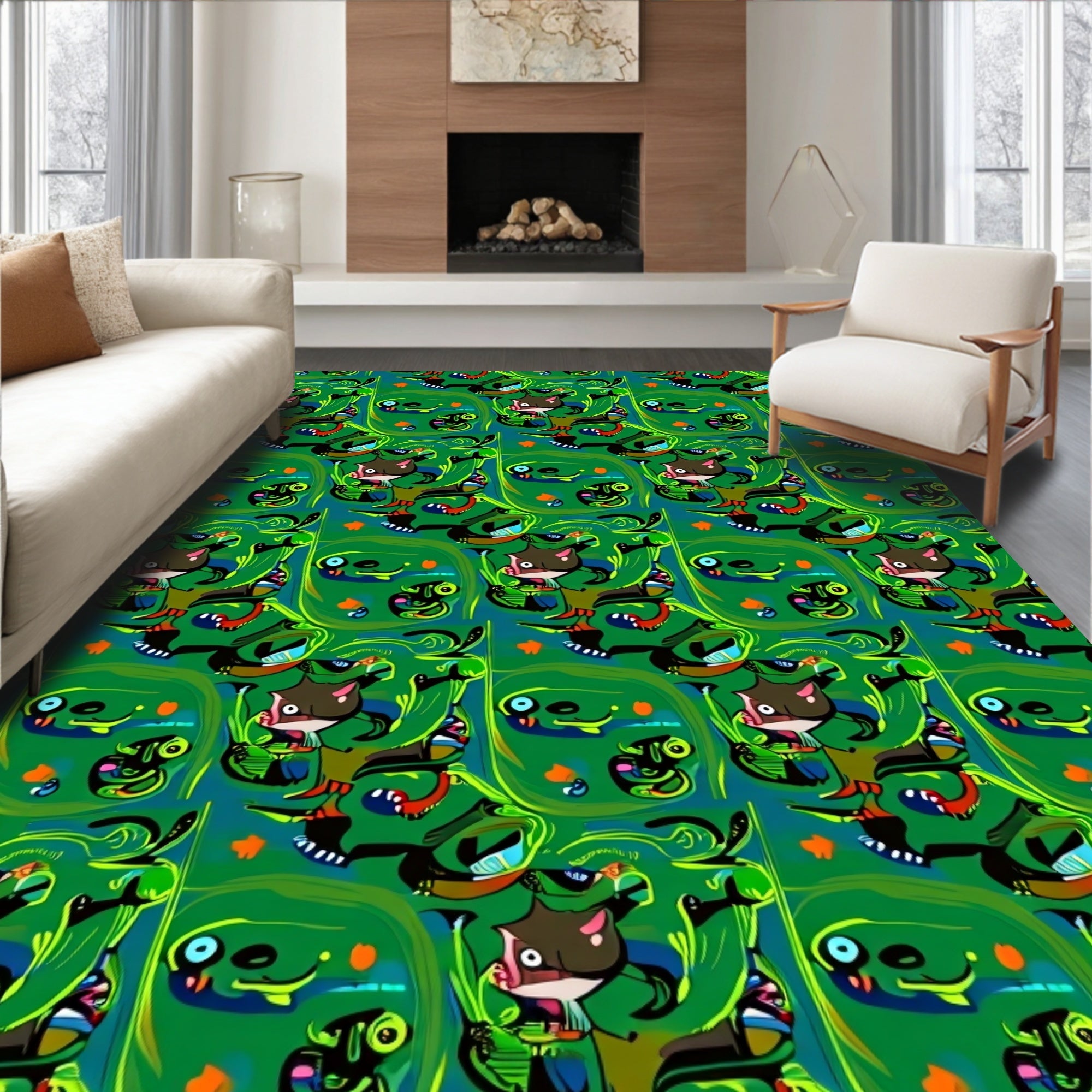 Whimsical Cartoon Character Pattern Design Rug