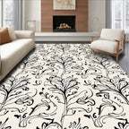 Elegant Black White Floral Swirl Rug