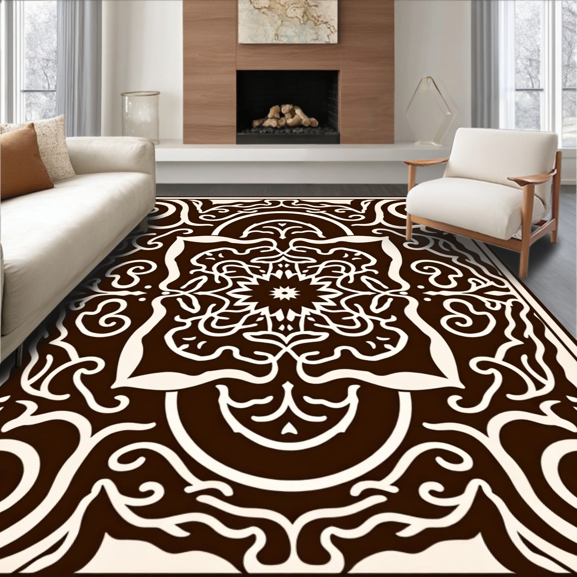 Ornate Scrollwork Mandala Pattern Rug
